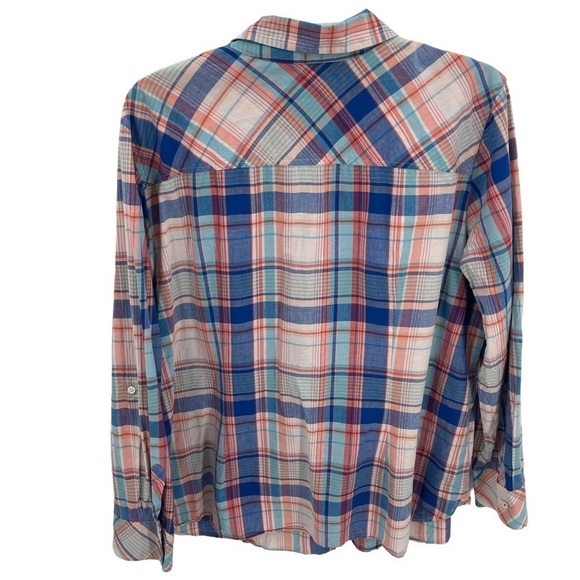 Talbots Womens Cotton Orange Blue Plaid Button Up Long Sleeve Top Size 20W - Picture 5 of 9